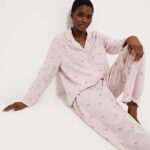 George Lilac Flower embroidered stripes womens pjs