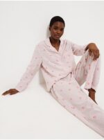 George Lilac Flower embroidered stripes womens pjs