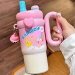 Kids Rainbow tumbler with handle and straw - Image 4