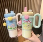 Kids Rainbow tumbler with handle and straw - Image 2